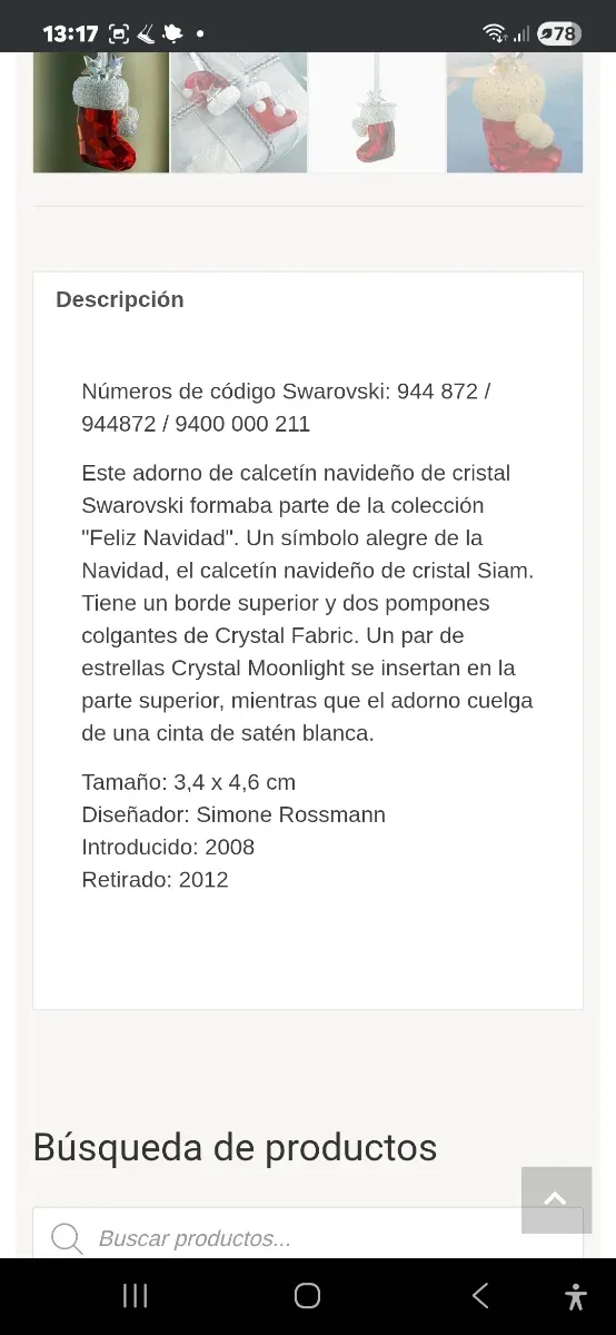 Figura Swarovski. CALCETIN PAPA. NOEL.