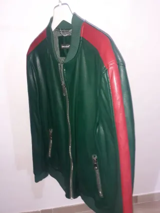 Giubbotto in pelle uomo verde e rosso