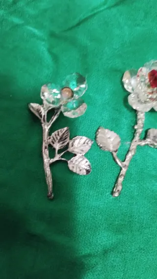 Set 3 Fiori Metallo Argentato Swarovski