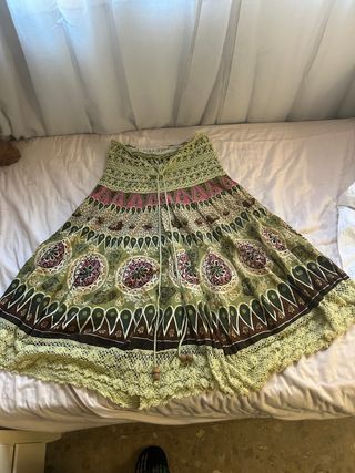 Falda boho verde y rosa talla única