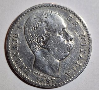 Italia 2 lire in argento 1887. Condizione SPL.
