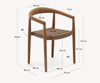 Sedia impilabile da esterno Ydalia in teak massello con finitura naturale e corda beige