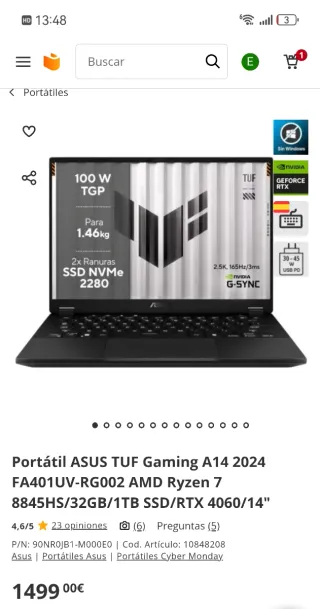 Portátil ASUS TUF Gaming A14 2024