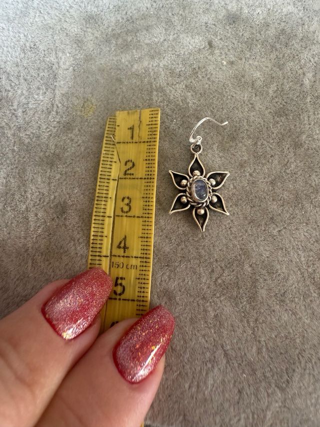 Conjunto Plata Ley 925 Colgante y Pendientes Flor