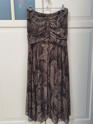 Falda larga estampada marrón y beige