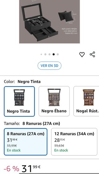 SONGMICS Caja de Relojes con 8 Ranuras, Navidad, Estuche de Relojes de Madera de 2 Niveles con Tapa de Cristal, Almohadillas, Forro de Terciopelo, Regalo de Seres Queridos, Negro Tinta JOW008B02