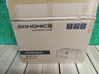 SONGMICS Caja de Relojes con 8 Ranuras, Navidad, Estuche de Relojes de Madera de 2 Niveles con Tapa de Cristal, Almohadillas, Forro de Terciopelo, Regalo de Seres Queridos, Negro Tinta JOW008B02