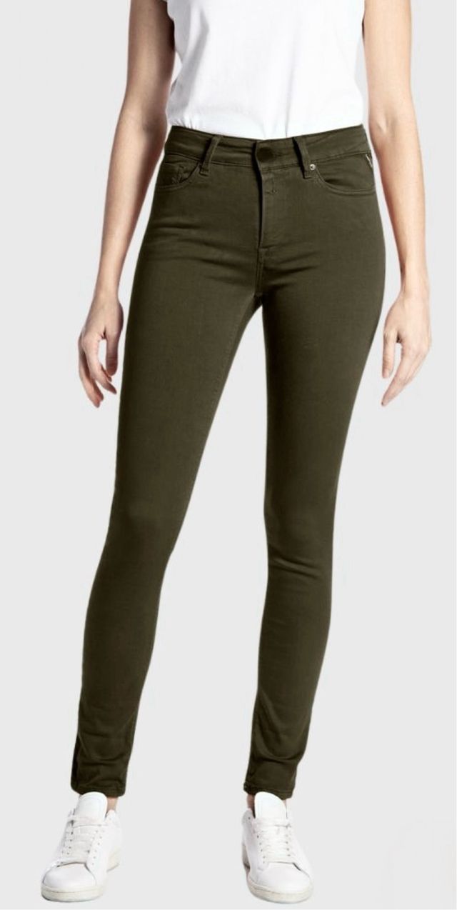 Vaquero pitillo verde caqui + chaqueta - talla M