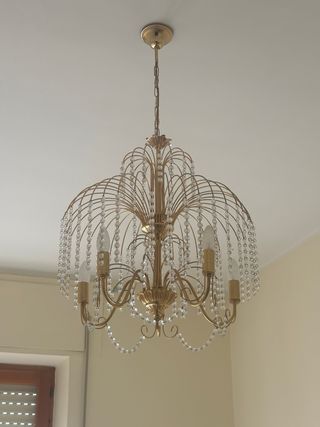 Lampadario vintage oro e cristallo