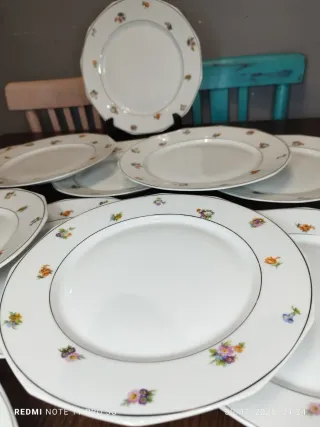 12 Antiguos Platos Llanos Porcelana Francesa