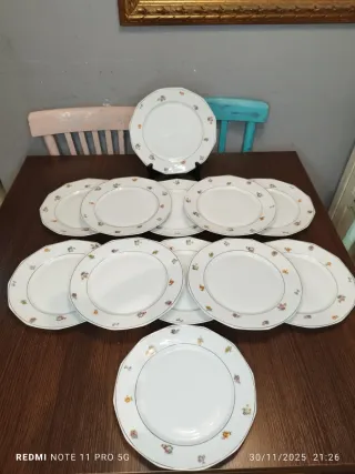 12 Antiguos Platos Llanos Porcelana Francesa