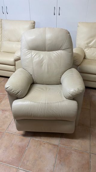 Poltrona Relax Reclinabile in Pelle Beige