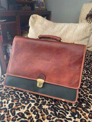 Maletín de trabajo piel marrón y verde