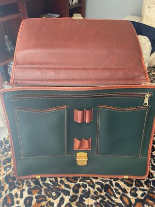 Maletín de trabajo piel marrón y verde