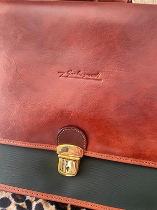 Maletín de trabajo piel marrón y verde