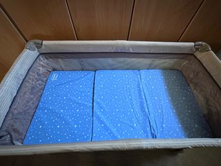 Colchón Cuna Viaje Plegable Azul Estrellas