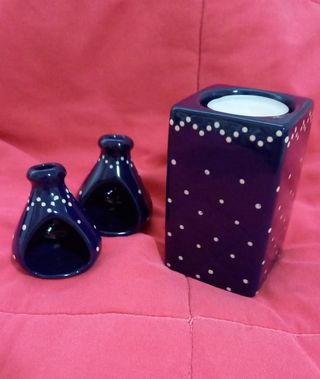 Set 3 portacandele blu a pois