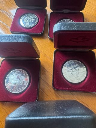 Lotto di 5 monete d'argento da 5 dollari canadesi