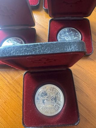 Lotto di 5 monete d'argento da 5 dollari canadesi