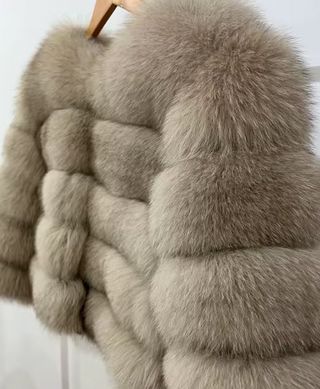 Abrigo de piel natural beige/gris