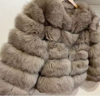 Abrigo de piel natural beige/gris