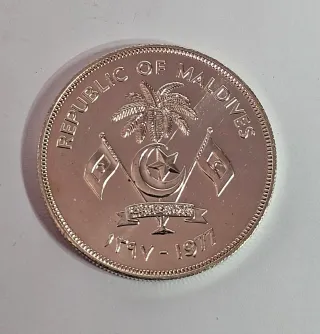 Maldive 20 Rufiyaa 1977 Argento