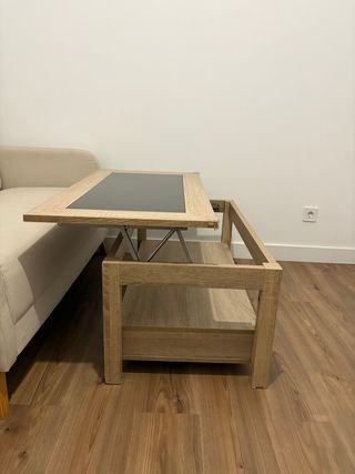 Tavolo da centro sollevabile con cristallo e cassetti