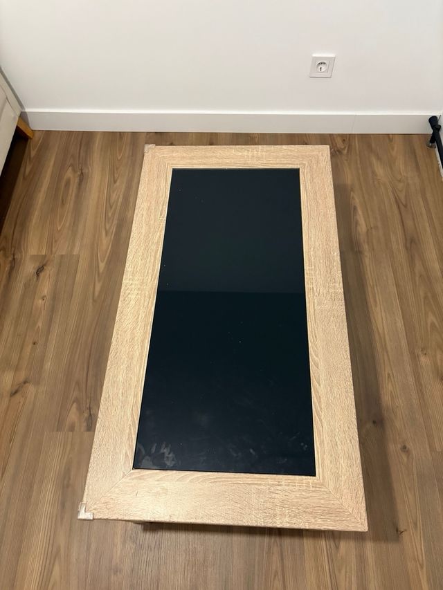 Mesa centro elevable cristal y cajones