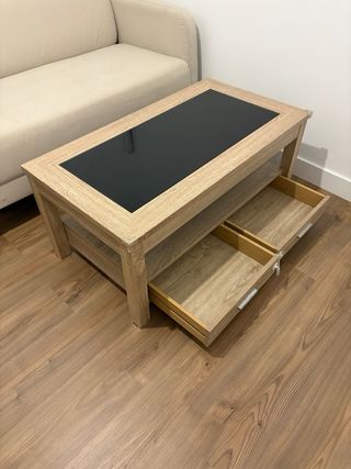 Tavolo da centro sollevabile con cristallo e cassetti