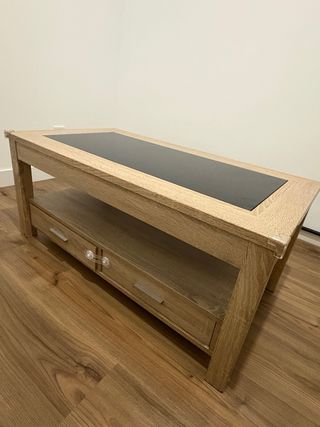 Tavolo da centro sollevabile con cristallo e cassetti