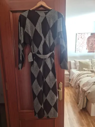 Vestido Zara Rombo Marrón y Gris