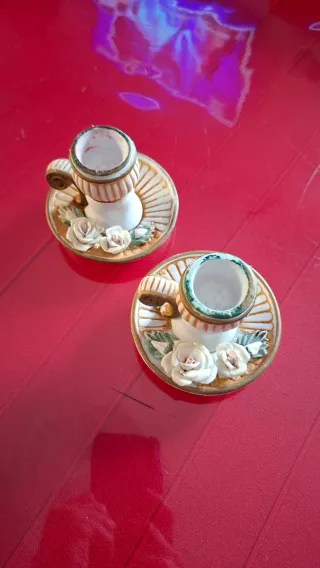 Set 2 Candelabri Ceramica Rose Oro