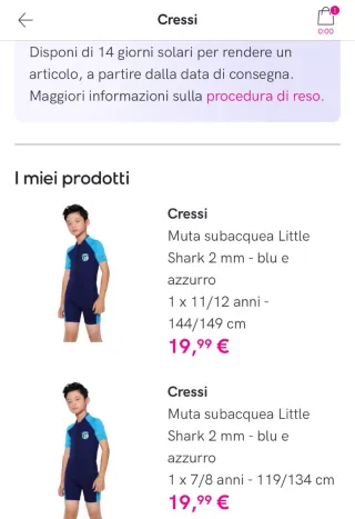 Muta mare piscina bambino  azzurro blu 7/9 anni