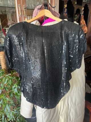 Top fiesta de lentejuelas negro y multicolor