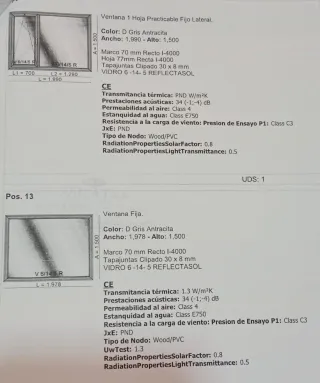 Ventana Practicable y Fija Gris