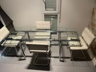 Tavolo e 4 Sedie da Pranzo in Cristallo