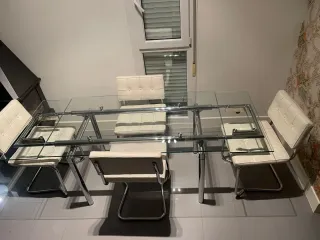 Tavolo e 4 Sedie da Pranzo in Cristallo