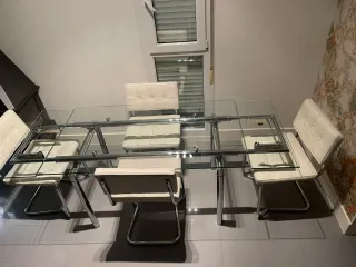 Tavolo e 4 Sedie da Pranzo in Cristallo