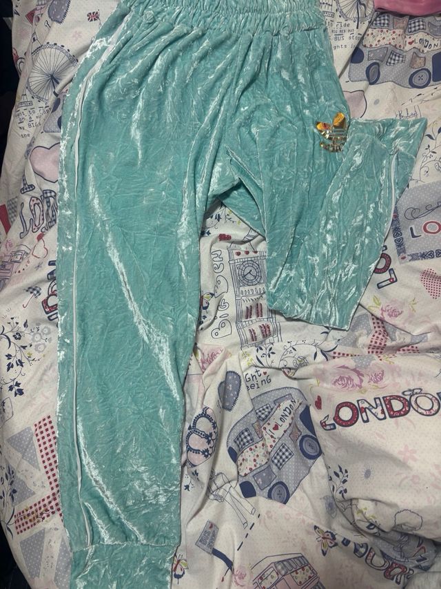 2 Pantalones Adidas Terciopelo Rosa y Turquesa