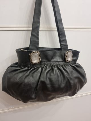 Borsa Fabrizio Poker Vera Pelle Nera Drappeggiata