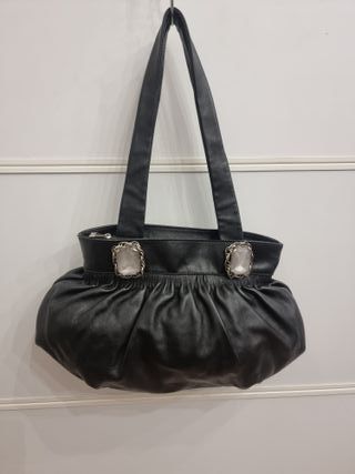 Borsa Fabrizio Poker Vera Pelle Nera Drappeggiata