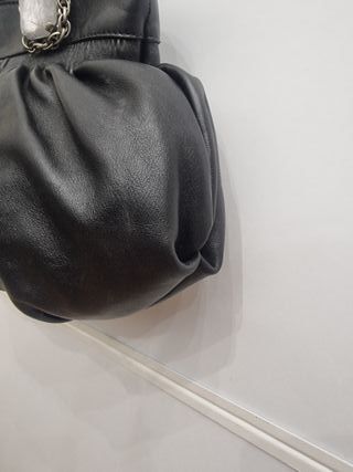 Borsa Fabrizio Poker Vera Pelle Nera Drappeggiata