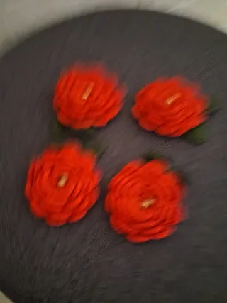 4 Decorazioni Fiori Rossi Uncinetto