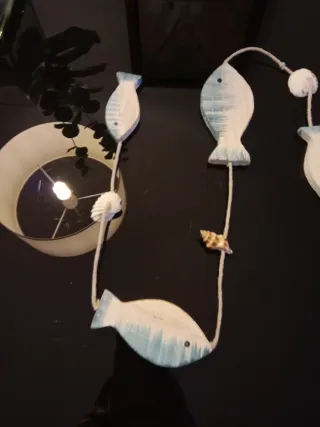 Colgante Peces Madera Azul y Blanco