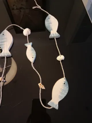 Colgante Peces Madera Azul y Blanco