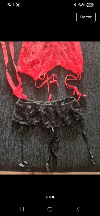 Conjunto Lenceria Encaje Rojo Talla Única