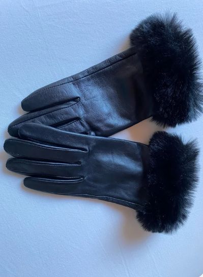 Guantes piel negros talla S con pelo