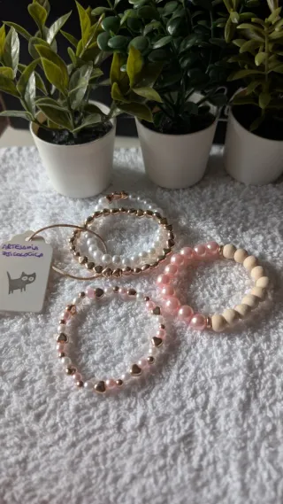 Pack 4 Pulseras Artesanales Corazón y Perla