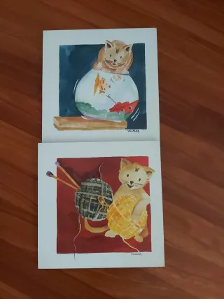 2 Quadri di gatti ad acquerello