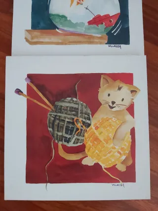 2 Quadri di gatti ad acquerello